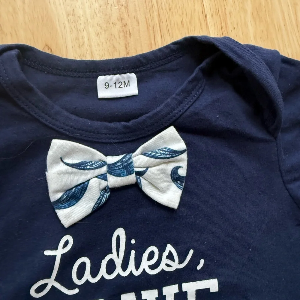 Navy Blue Kids Set with Bow Tie and Mustache Print